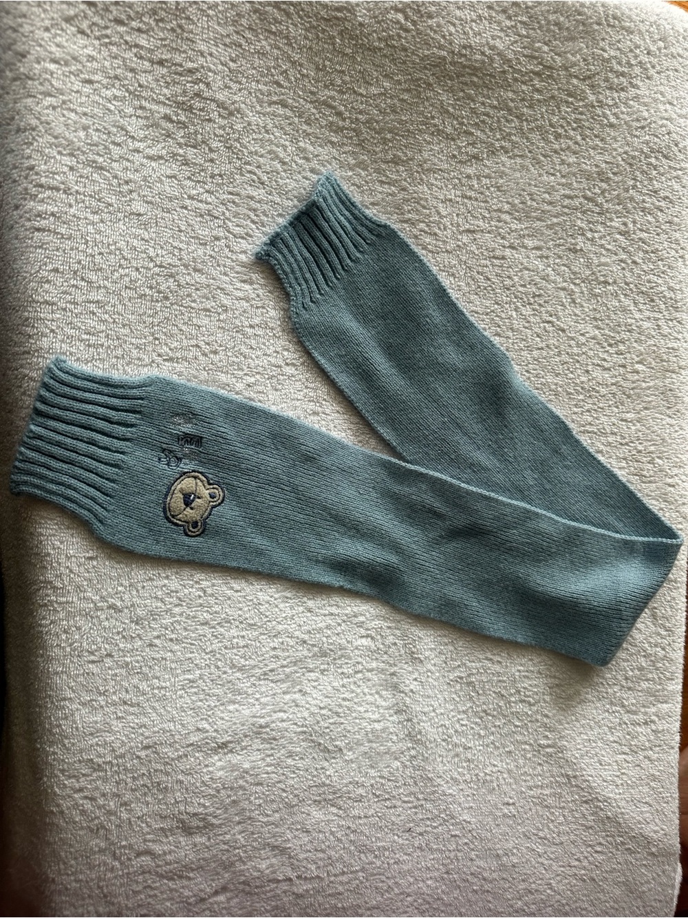 Kids Casual Blue Knit Scarf with Bear Motif